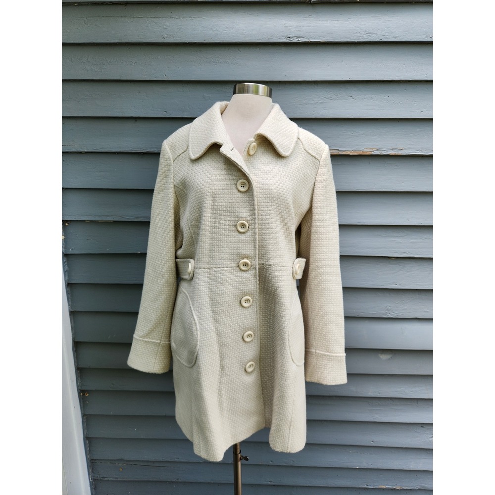 Vintage 90s Y2K Bratz L.E.I Peacoat Cream Wool Blend Basketweave Button Front XL